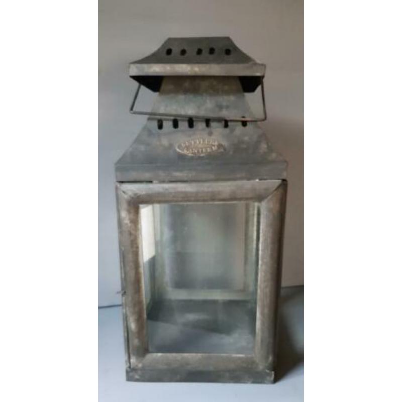 Brocante Lantaarn Metaal en glas Hoog: 45 cm