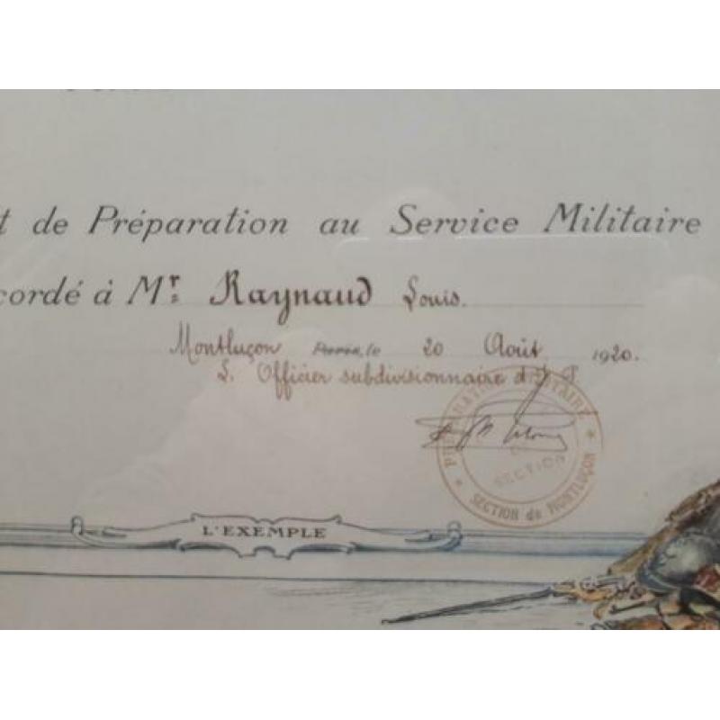 Oorkonde Frankrijk 1920 preparation militaire