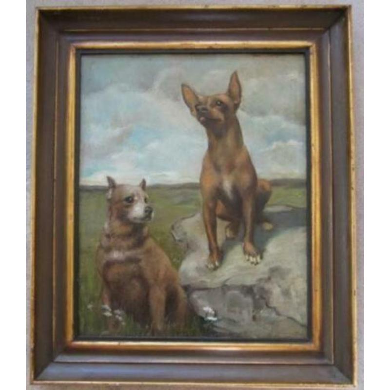 =twee honden in landschap===gesigneerd=ca 1900==