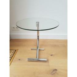 ronde bijzettafel, glas met RVS poot