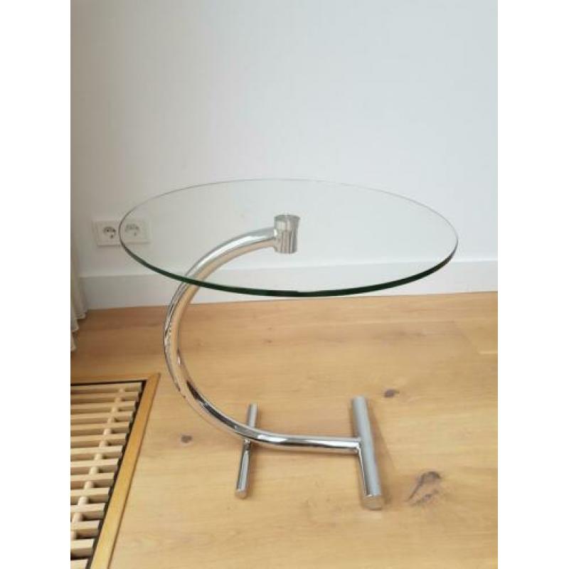 ronde bijzettafel, glas met RVS poot