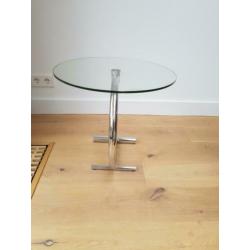 ronde bijzettafel, glas met RVS poot
