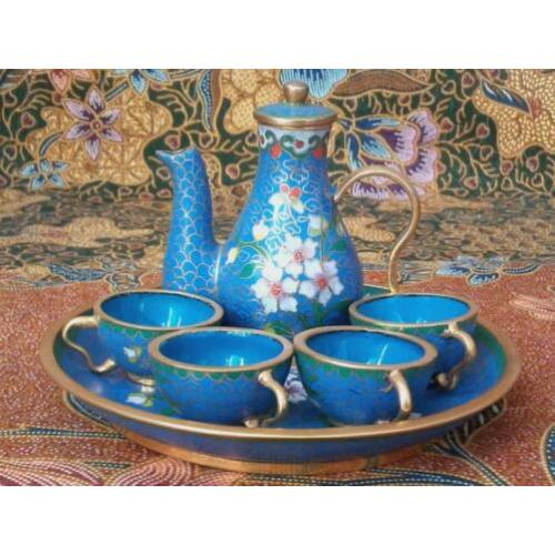 Mooi origineel oud Chinees zesdelig cloisonne theeserviesje.