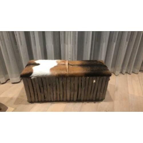 Bankje huid/ hout