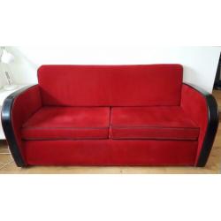 2 zits bank, art deco stijl in rode corduroy stof bekleed