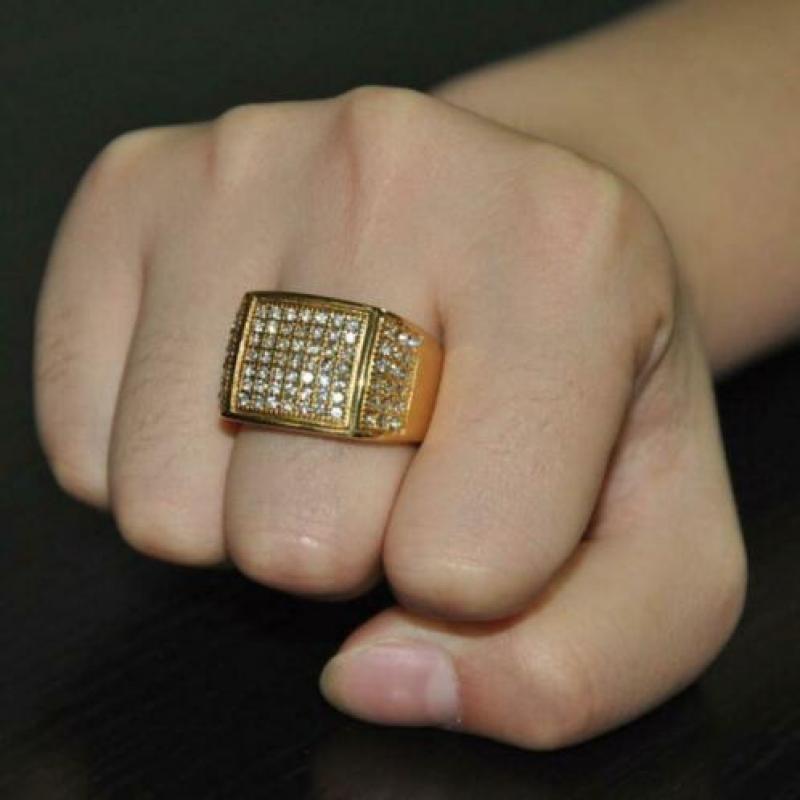 Heren 18k goud vergulde ring met zirkonen