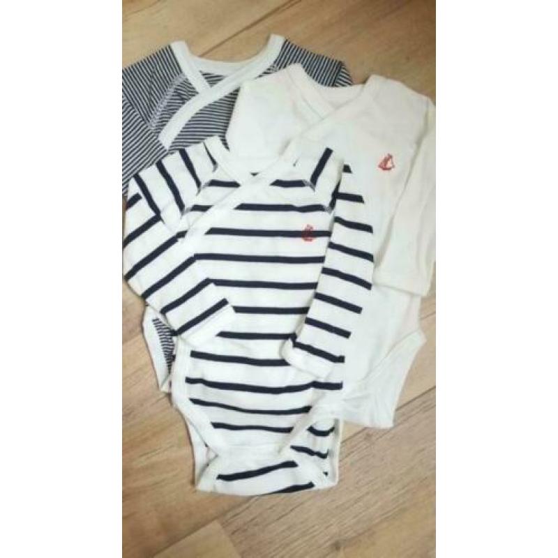 Petit Bateau 3x overslag longsleeve rompers NIEUW mt 60 cm