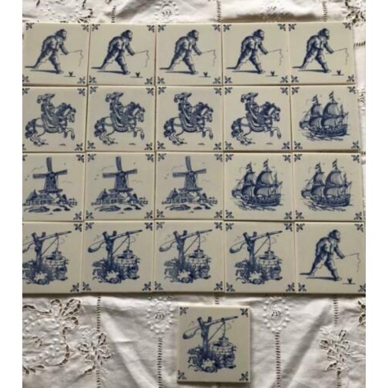 21 blauwe wandtegels 11/11cm oud Hollands