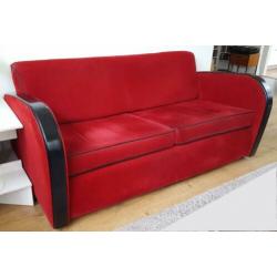 2 zits bank, art deco stijl in rode corduroy stof bekleed