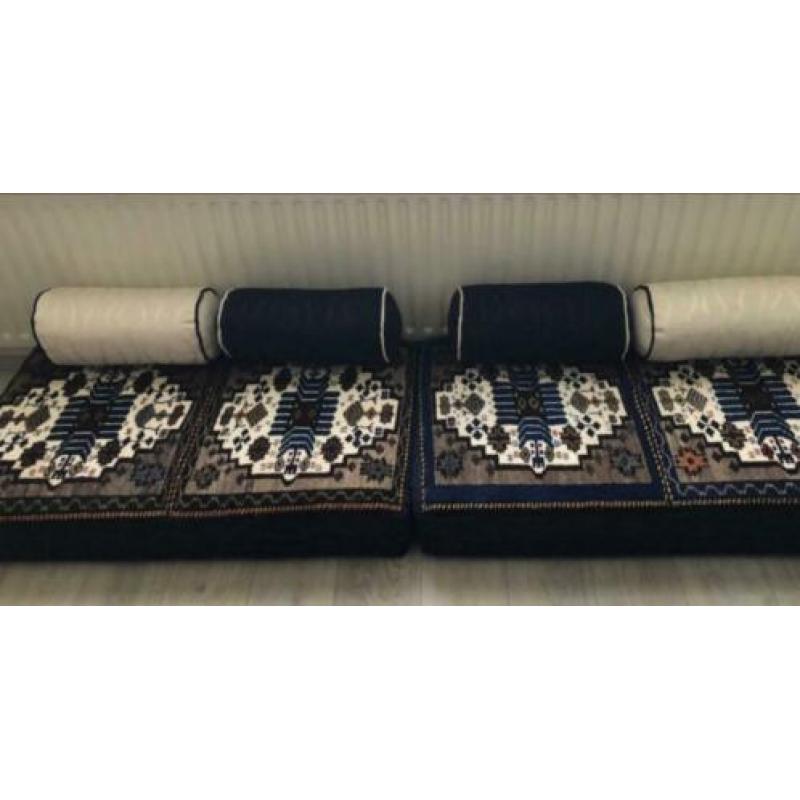 2xHand geknopt Perzisch vloertapijt kussen