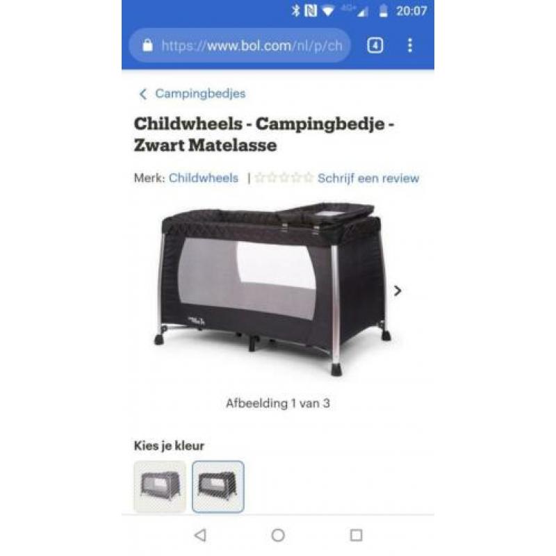 Childwheels campingbed, met commode voor bovenop, horregaas