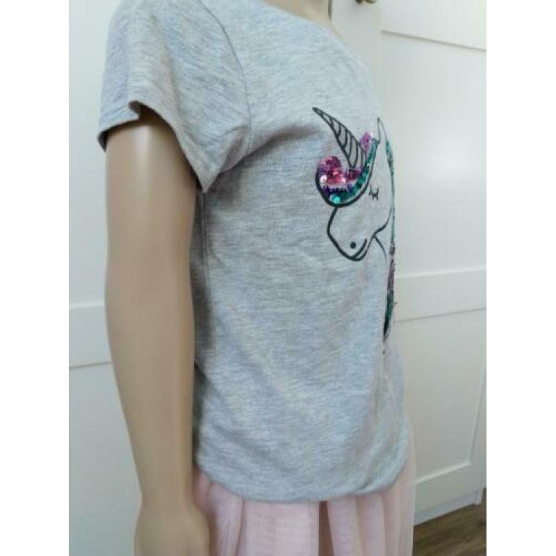 Grijs eenhoorn heen en weer shirt maat 128 (345)