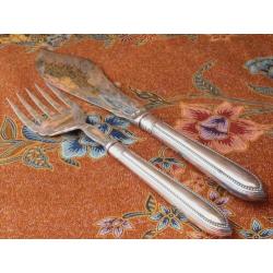 Mooi antiek Engels silverplate viscouvert in etui 11-35 cm.