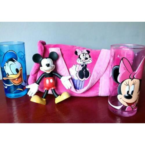 Mickey & Minnie Mouse + Donald Duck glazen, poppetje, tasje