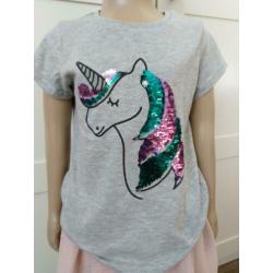 Grijs eenhoorn heen en weer shirt maat 128 (345)