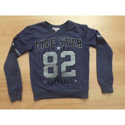 Blauw sweat trui met glitter front print mt 128 PINKBERRY