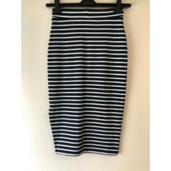 Supertrash kokerrok met split blauw wit gestreept maat 34 xs