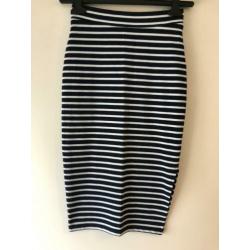 Supertrash kokerrok met split blauw wit gestreept maat 34 xs