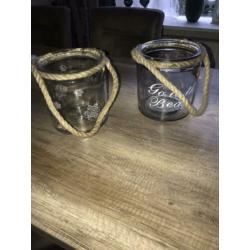 2 Glazen potten Windlichten
