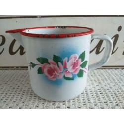 Oud Emaille Kannetje Bloemen * Rozen * Gebloemd