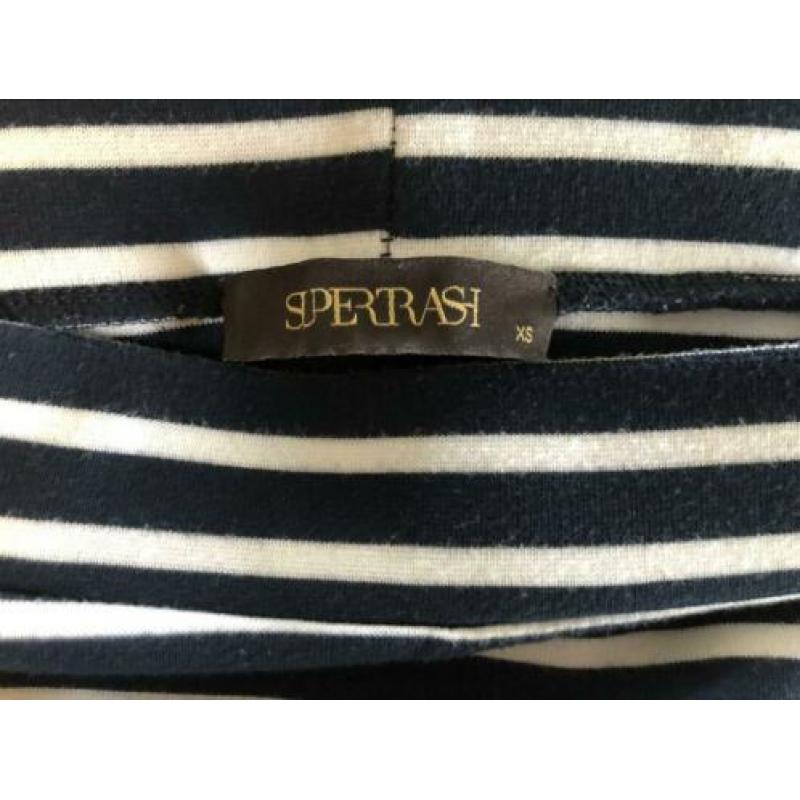 Supertrash kokerrok met split blauw wit gestreept maat 34 xs