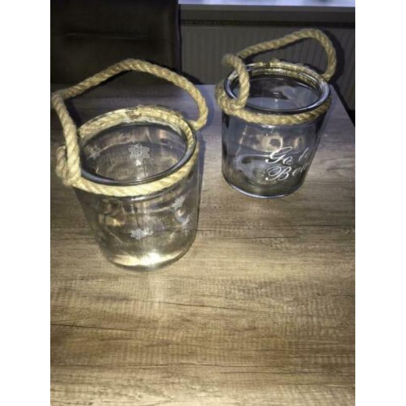 2 Glazen potten Windlichten