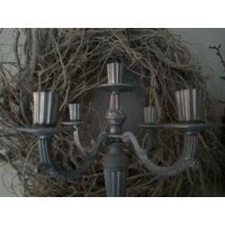 Oude brocante kandelaar 5-arms hoogte 31cm *Etage3*