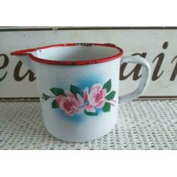 Oud Emaille Kannetje Bloemen * Rozen * Gebloemd