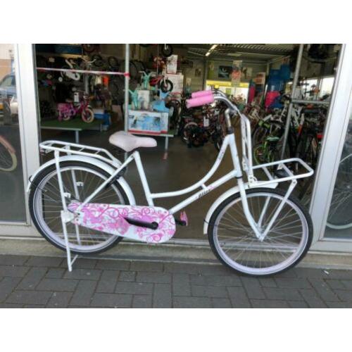 Fietsmaster 24 inch oma opoefiets wit roze meisjesfiets
