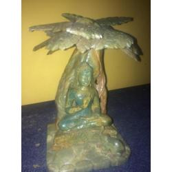 Oud groen jadestenen buddha beeld 22cm