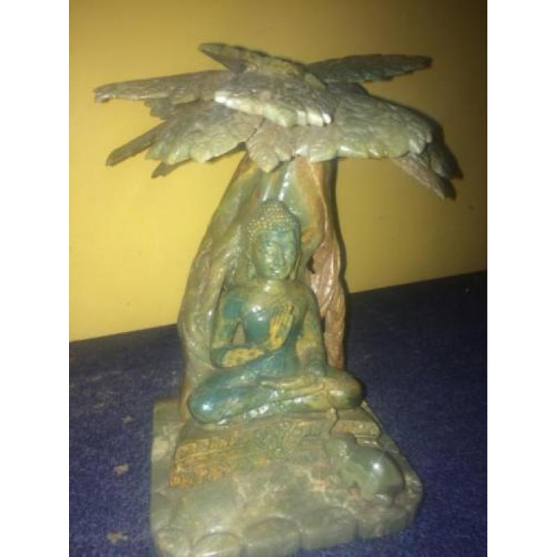 Oud groen jadestenen buddha beeld 22cm