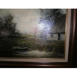 Olieverf schilderij op doek met landschap van,G.J. Ernens,