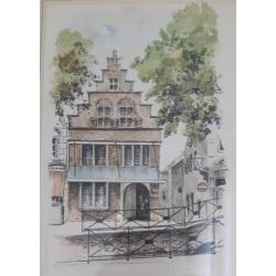 Oudewater Heksenwaag zeldzame Aquarel van rond 1956 zie fo