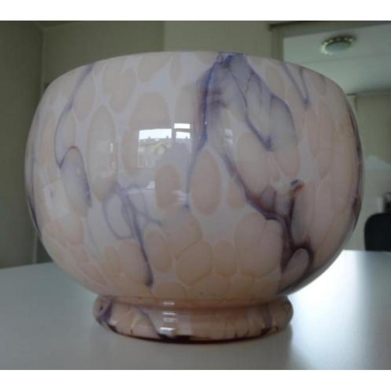 grote antieke glazen schaal bowl fruit art deco glas paars