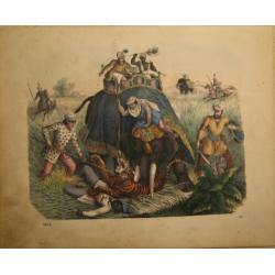 ets, gravure, lithografie, tijgerjacht, Indië 1860