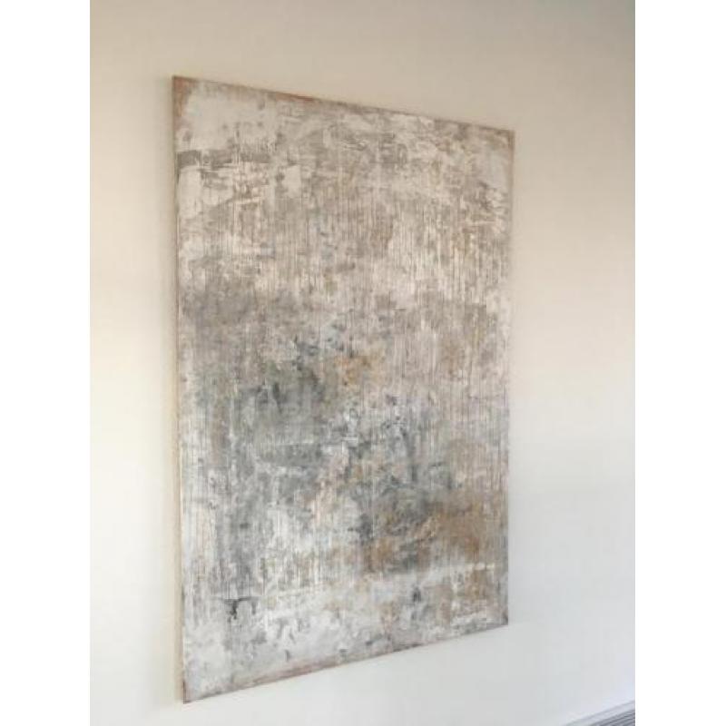 RAW, groot abstract schilderij in naturel kleuren, 115 x 75