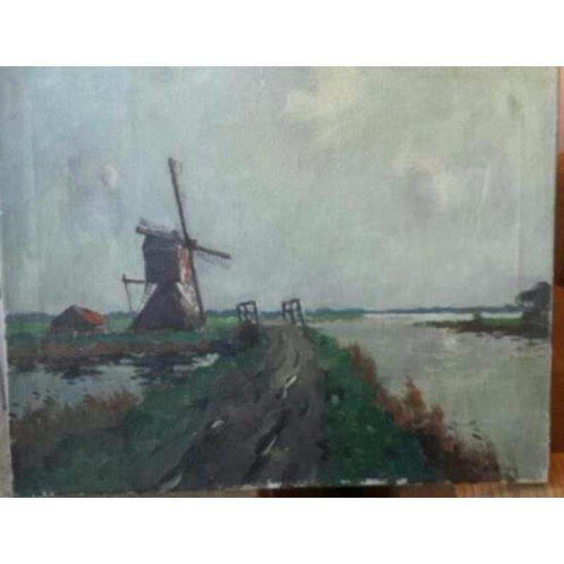 schilderij olieverf molen Adrianus Korver (1899-1982).