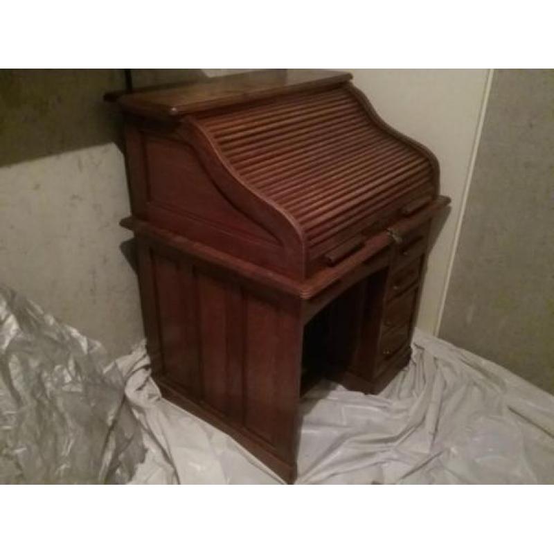 ANTIEK CILINDER BUREAU van ROND 1900 EIKEN.