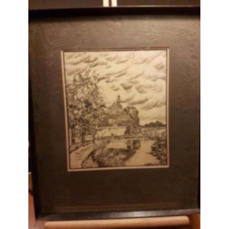 Prachtige Tekening verdwenen molen Voorsterbeek 1939!! Kroon
