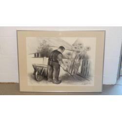 "tuinman" Marcel Cockx, houtskooltekening