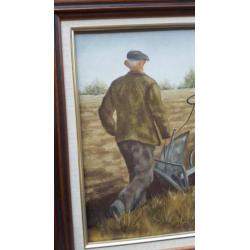 olieverf op doek ploegende boer met werk paard H.van Deurzen