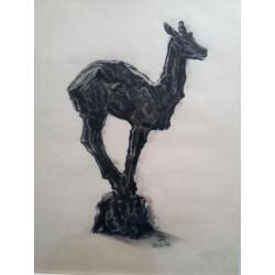 Vintage Art Deco tekening hertenbeeldje uit de jaren '60