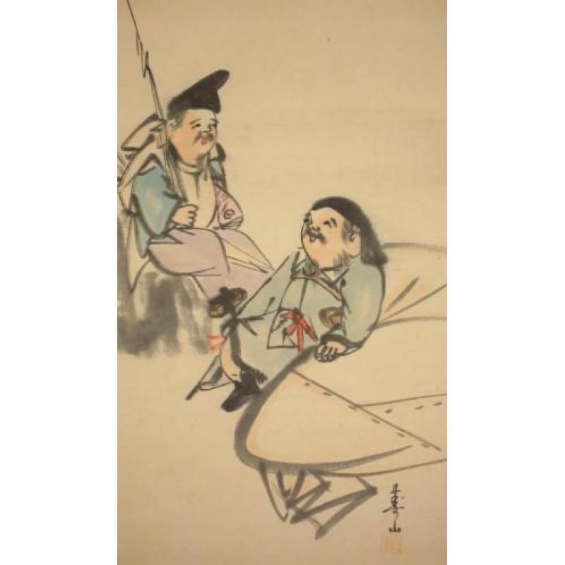 3 set Japanse scrolls, "de zeven Lucky Gods" by "Juzan".