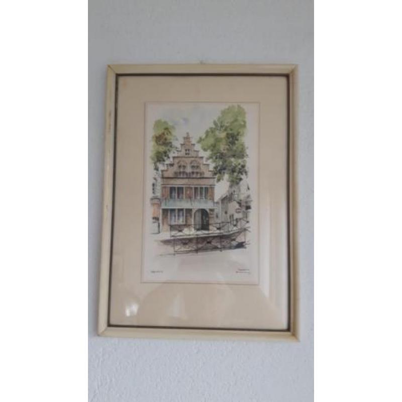 Oudewater Heksenwaag zeldzame Aquarel van rond 1956 zie fo