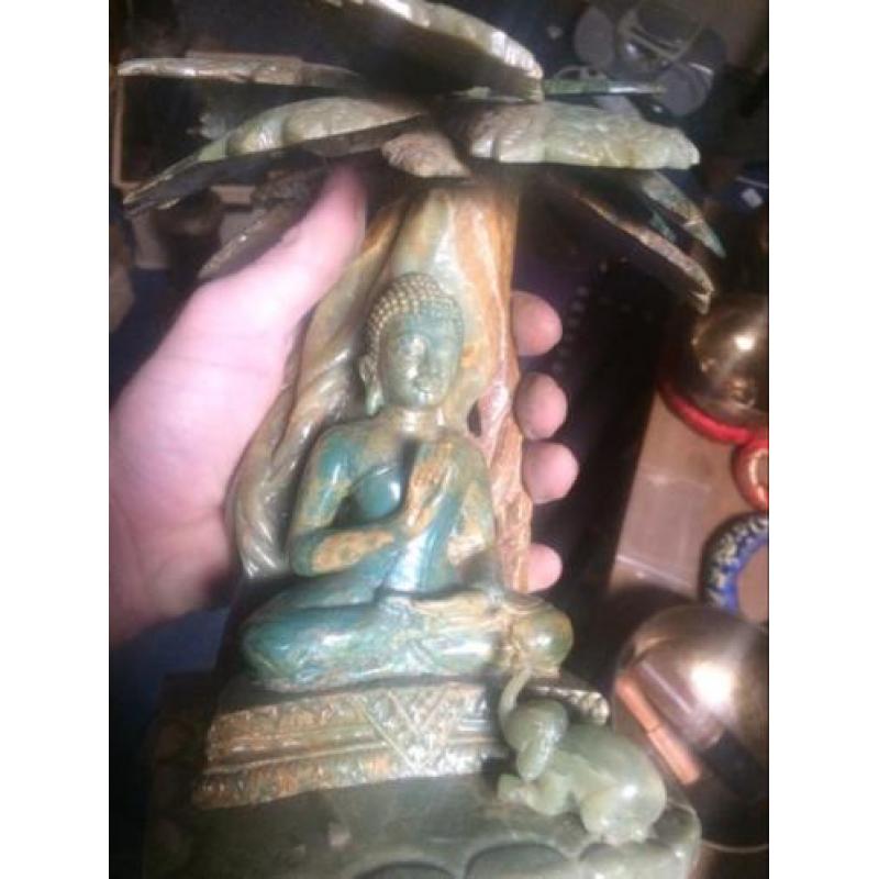 Oud groen jadestenen buddha beeld 22cm