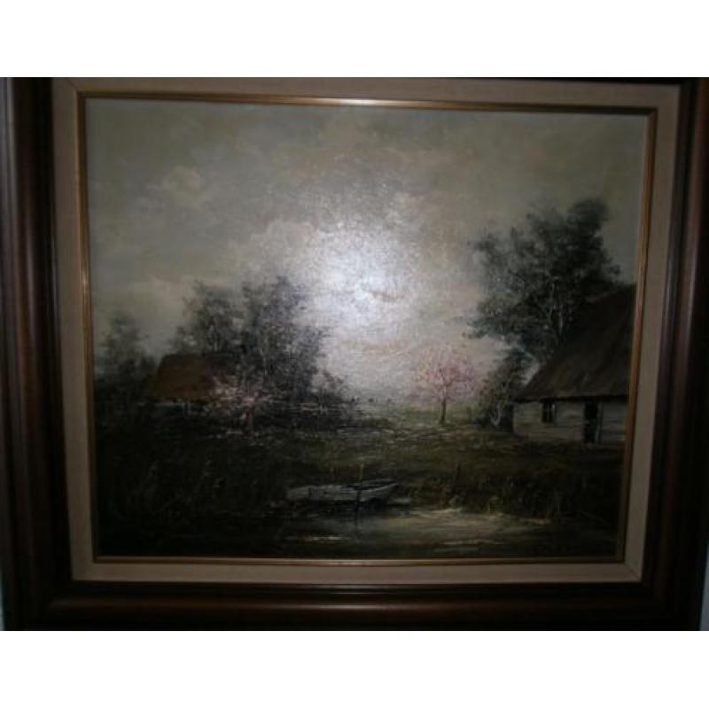 Olieverf schilderij op doek met landschap van,G.J. Ernens,