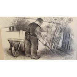 "tuinman" Marcel Cockx, houtskooltekening