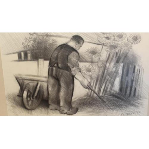 "tuinman" Marcel Cockx, houtskooltekening