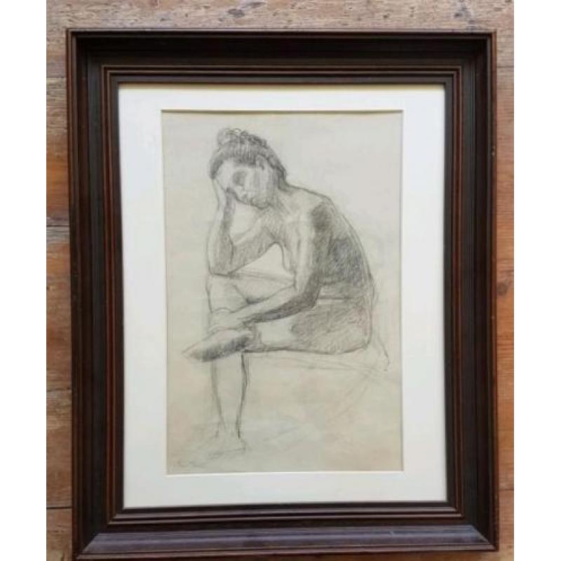 Tekening zittend naakt H.F. Boot (1877-1963) mooie lijst