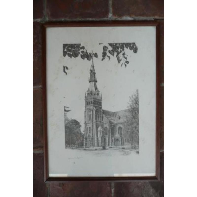 ingelijste prent Grote Kerk Apeldoorn 1977